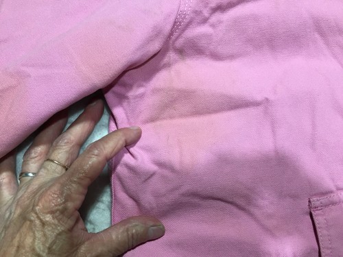 Carhartt Duck Canvas Jacket Girls Large 14 Pink Hood Sherpa Lined Chore STAINED - Picture 7 of 20