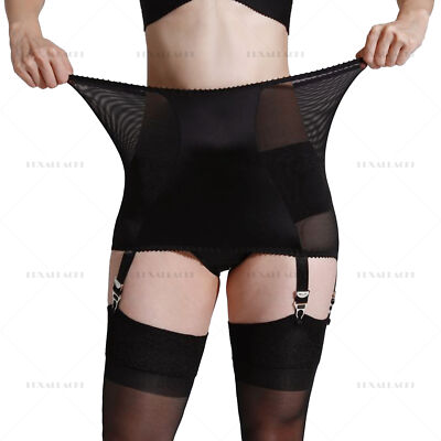 NEW Fashion Suspender Hollow Rear Girdle Sheer Mesh & Satin Garter Belt 6 Straps