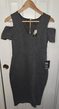NWT Express Gray Women's Knee Length Career Bodycon Cold Shoulder Dress Size 4
