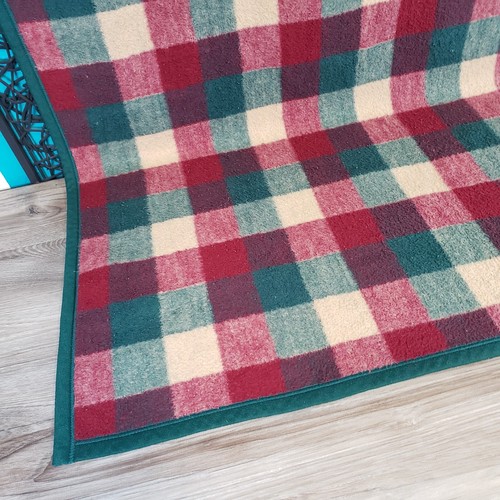 Aurora Biederlack Throw Blanket 47" x 59" Green Beige Burgundy Cabin Woods - Picture 7 of 11