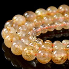 Natural Golden Rutilated Quartz Grade AAA Round4MM 5MM 6MM 7MM 8MM Beads D249 