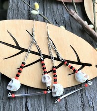 Halloween Earrings-White Turquoise Skull Beads with Black  Orange Glass Beads