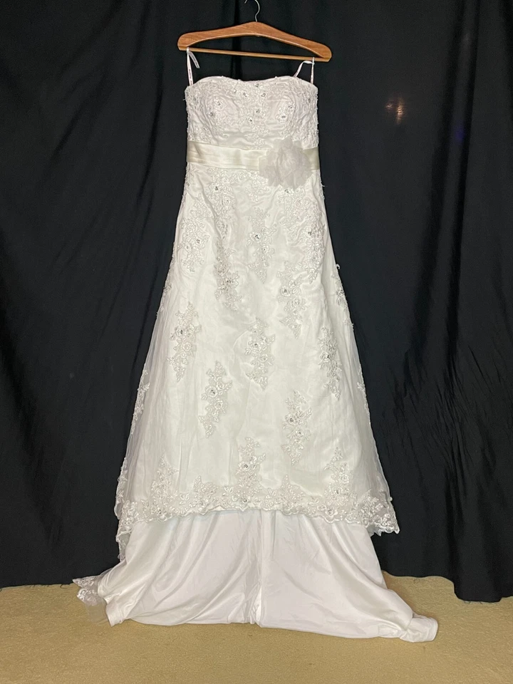 Lace Crystals Strapless Corset  Floral Flowers Ivory Bridal Gown Wedding Dress M - Image 3 of 4