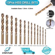13 Pc Cobalt HSS Twist Drill Bits 1.5mm To 6.5mm Set Metal Wood Plastic