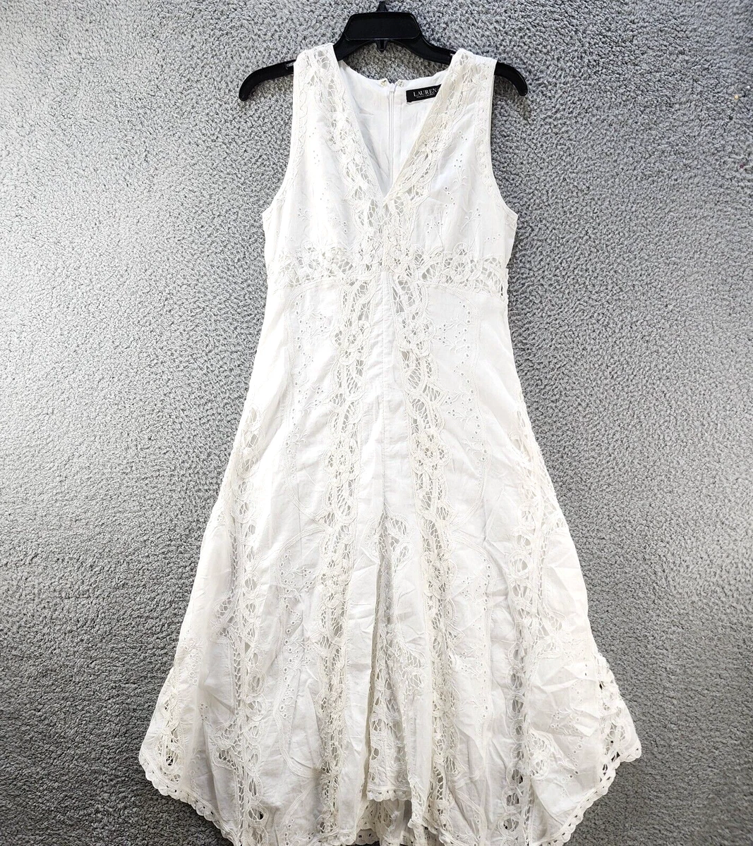 Lauren Ralph Lauren Lace A Line Dress Women s 4 White Back Zipped Sleeveless