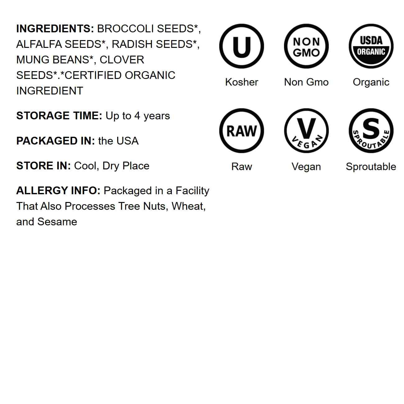 Organic Sprouting Seeds - Gift Box by Food to Live (Non-GMO,Kosher)