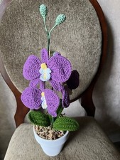 Crochet Handmade Moth Orchid 16  W/Pot. Great Gift Idea. No Kill Orchid