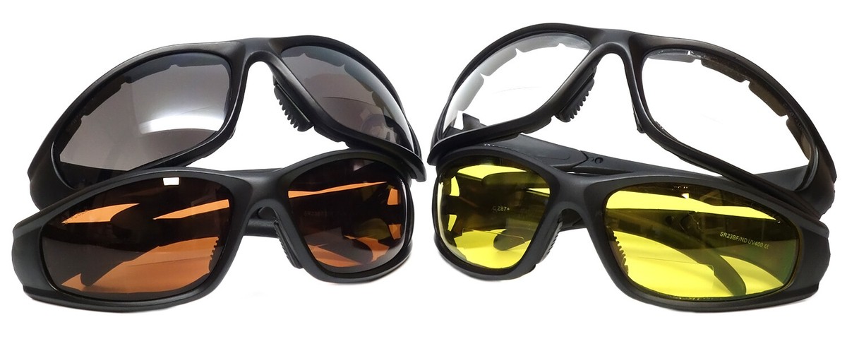 Padded Bifocal Sunglasses Women&Men Motorcycle Wrap-Around Riding  w/Magnifier In