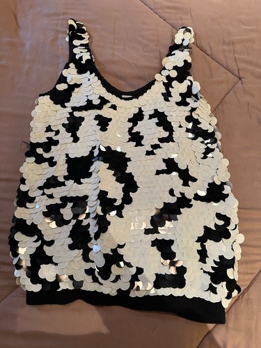 Vintage Black/white Pop Art Silk Blouse With Plastic Discs - Very Cool!