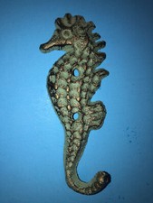 ONE, Green patina, SEAHORSE WALL HOOKS, cast iron, BEACH decor, porch decor