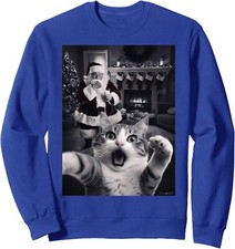 Funny Cat Selfie With Santa Christmas Design Funny Unisex Crewneck Sweatshirt