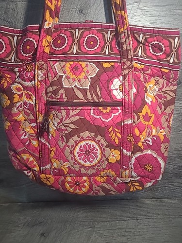 Vera Bradley gesteppte Baumwolle fuchsia Blumen große Beuteltasche Schulter Handtasche - Bild 2 von 9