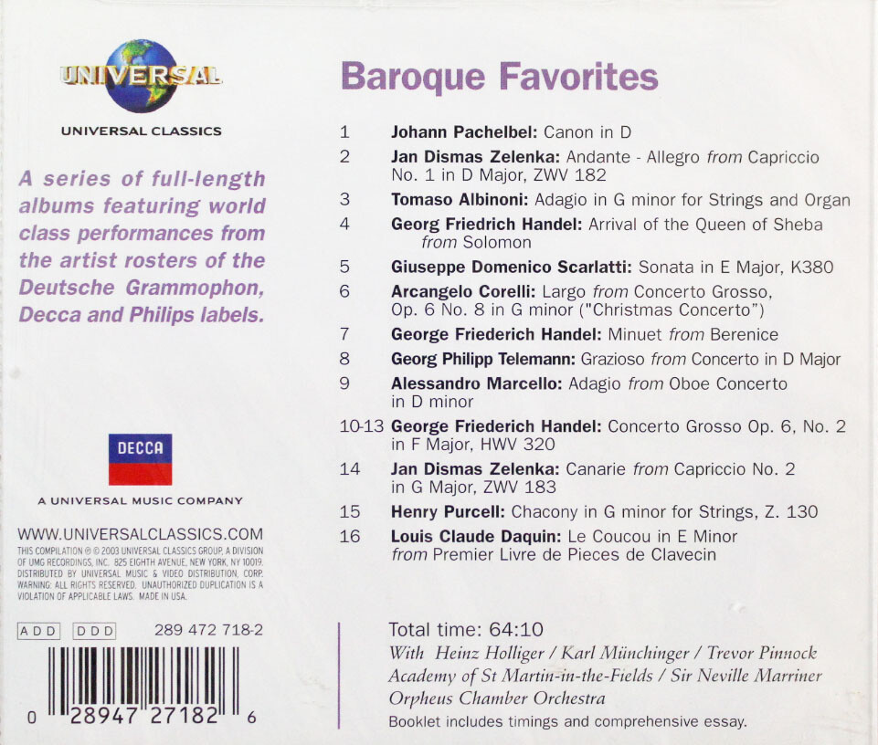 Baroque Favorites (CD, Mar-2003, Decca) for sale online | eBay