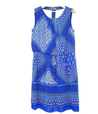 Enfocus WOMEN Size 16 W Blue Sleeveless Elastic Waist Tie Open Back Pleats Lined