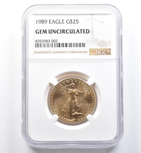 1989 $25 American Gold Eagle 1/2 Oz Gold Gem Unc NGC *1172