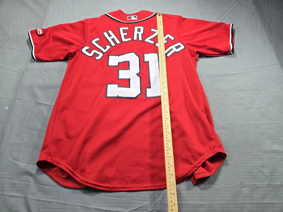 Washington Nationals Jersey Medium Majestic Max Scherzer Red Cool Base Mens - Image 3 of 4