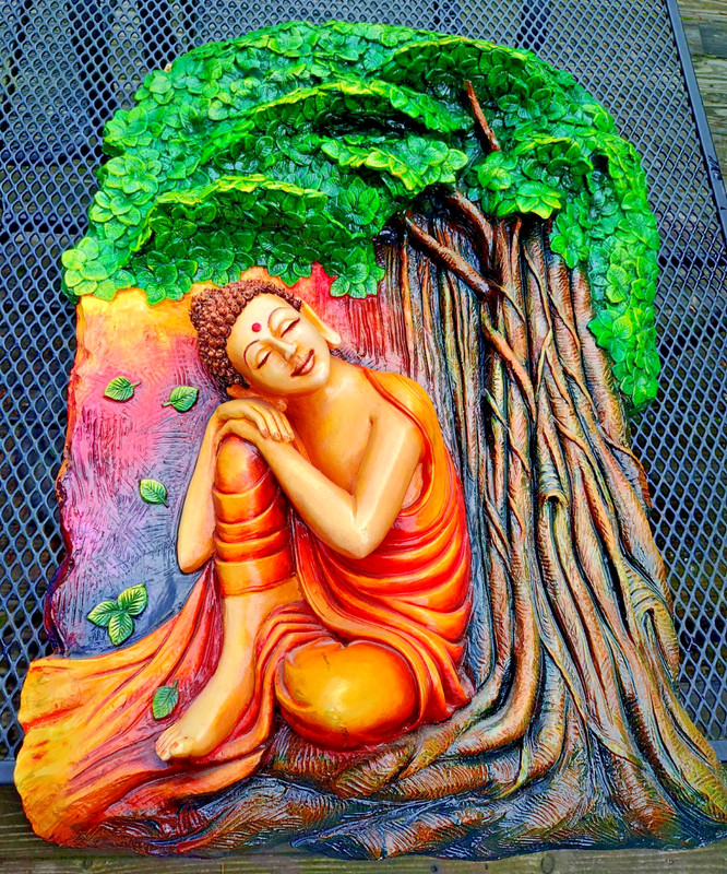 Vtg OOAK Large Resin Carved Relief Buddha Bodhi Tree Hanging Wall Art 3D Plaque