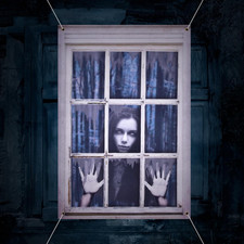 Ghost Halloween Decor - White Eyes Window Silhouette Curtains for Door, Wall - S