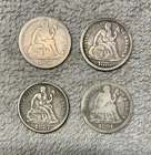 Old U.S. coins lot of 4 from 1800'S, seated liberty Dimes All 90% Silver.