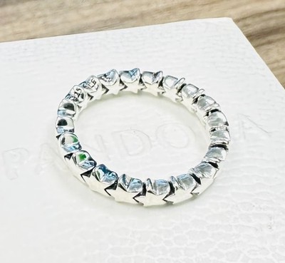 RETIRED~ Pandora Star Trail Stacking Ring #190974CZ +HINGED BOX +POLISH CLOTH