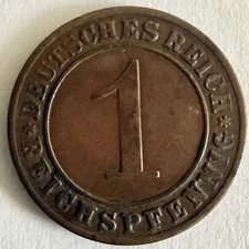1924 Germany One (1) Reichspfennig Coin/Bronze/Berlin Mint (A)/1.94g/Ex/F62