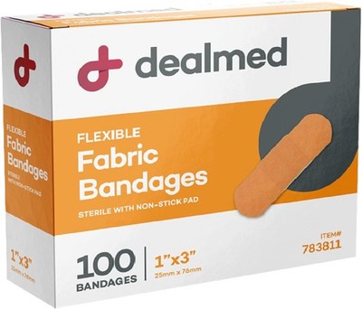 Dealmed Sterile Flexible Fabric Adhesive Bandages   1x3 Inch   100/Box Breathabl