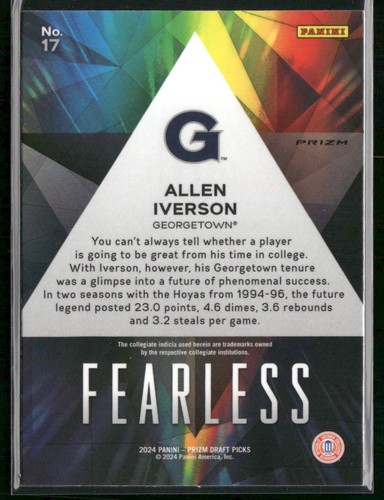 2024 Panini Prizm Draft Picks #17 Allen Iverson Fearless Prizms Silver - Picture 2 of 2