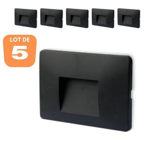 Spot LED de paroi VEKTAB4 carré couleur noire 3W intensité 3000K protection IP65 lot de 5