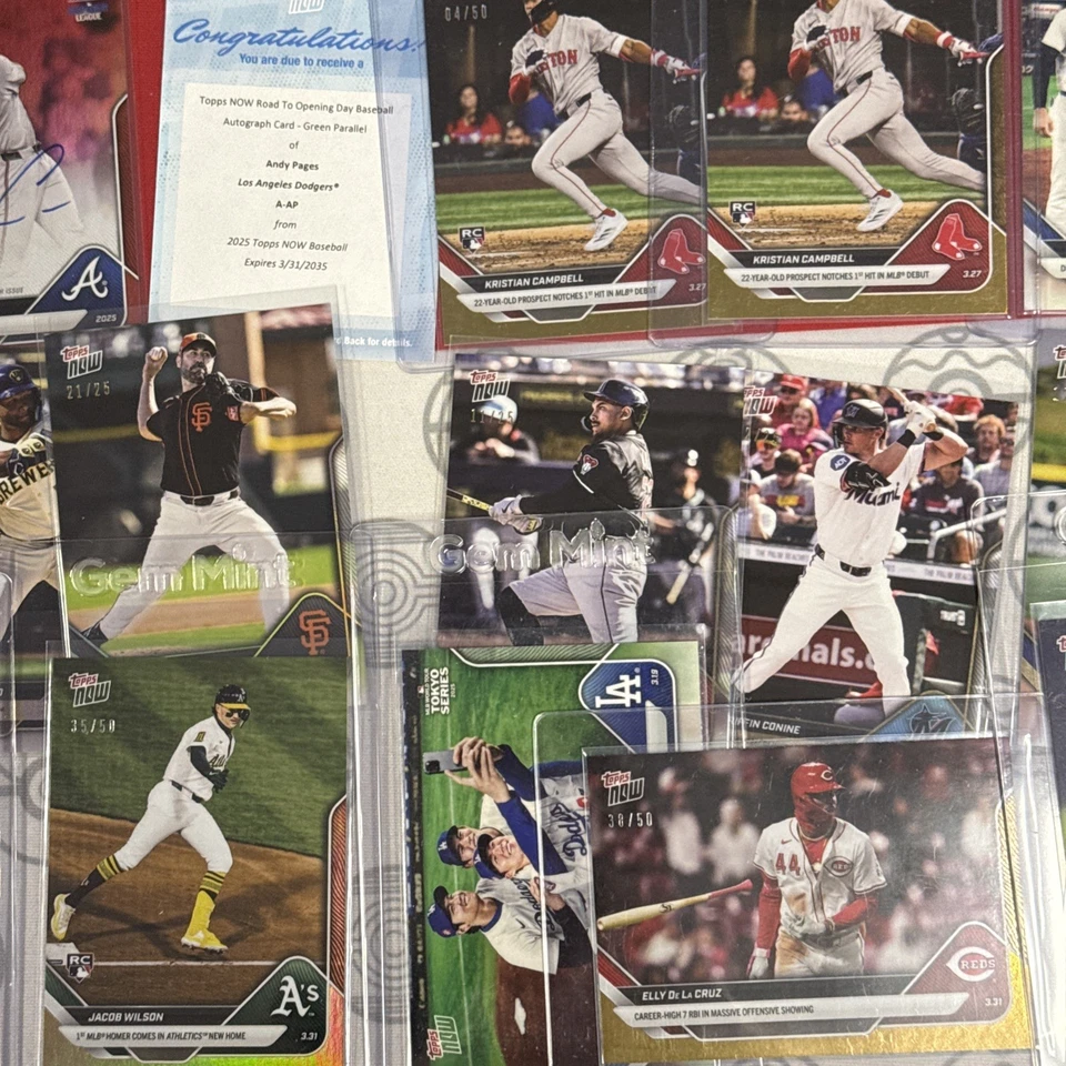 Paquete misterioso de béisbol Topps Now 2025 - ¡5 tarjetas base y 1 paralelo garantizado! RC Foto 3 de 4