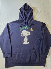 Peanuts Snoopy Hoodie Navy Blue Sweatshirt Fleece Lined Womens Sz XXL