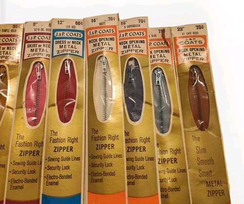 Lot 10 Vintage J & P Coats Sewing Zippers Assorted Colors Sizes 7" - 22" NOS - Picture 3 of 11