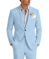Men's Linen Suit 2 Piece Slim Fit Summer Beach Wedding Prom Suit for Men Medium