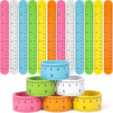 12PCS Ruler Slap Bracelets, Colorful Silicone Snap Bracelets Wristband with Scal