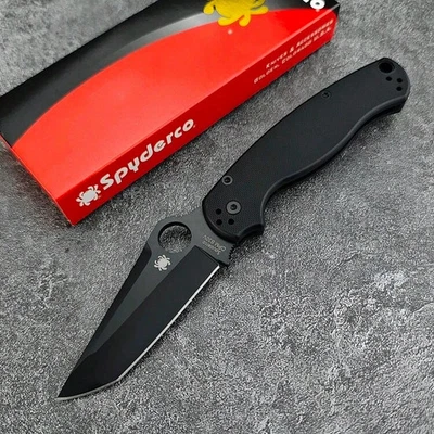 Spyderco Folding Knife Coated Steel Blade Black Handle