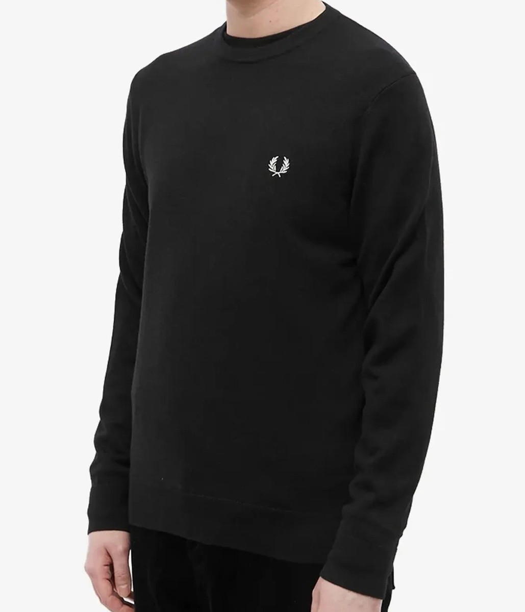 FRED PERRY CLASSIC CREW NECK JUMPER BLACK K9601 102 WOOL/COTTON