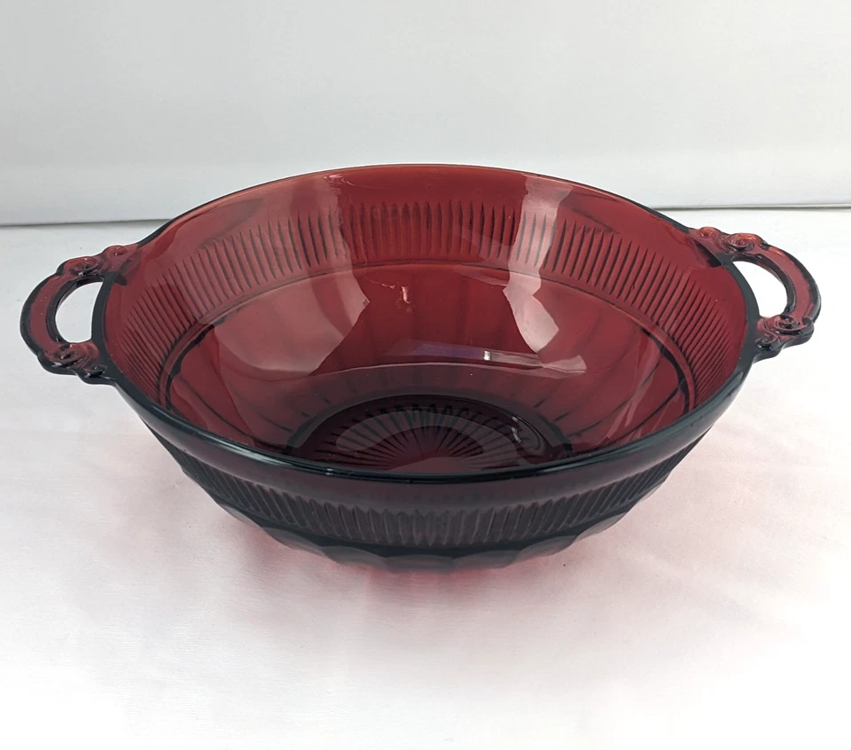 VTG Anchor Hocking Royal Ruby Red Coronation Bowl – Glass Serving Dish w/Handles - Image 4 of 4