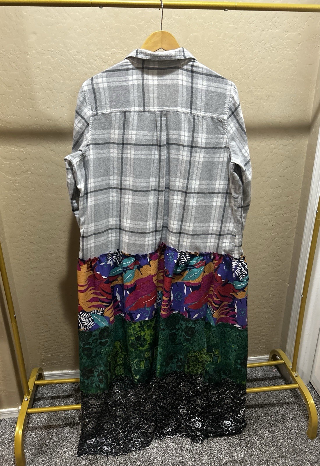 Upcycled Old Navy Flannel Button Patchwork Top Bo… - image 6