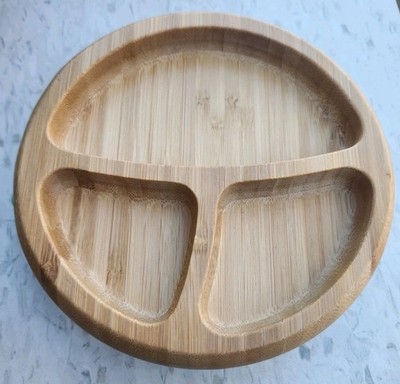 Avanchy Baby Plate Divided Bamboo Toddler Food W/ Suction Non Slip A22 Mess Free