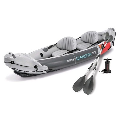 Intex Dakota K2 2 Person Vinyl Inflatable Kayak and Accessory Kit w/ Oars & Pump