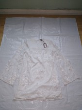 ASOS River Island Womens Shift Dress White Floral Applique Long Sleeve size 10