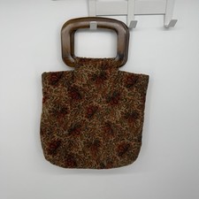 Vintage Unbranded Floral Retro Tapestry Wood Handle Bag Boho Hippie