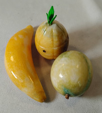 Vintage Alabaster Italian Marble Stone Fruit Mix Lot of 3 Banana Lemon Pineapple