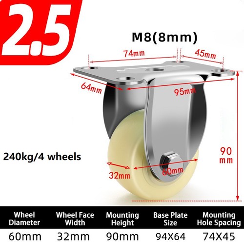 Heavy Duty Nylon Swivel Castor Wheels 40mm-125mm Trolley Furniture Caster Brake - Afbeelding 15 van 26