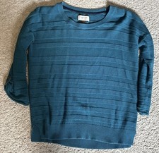 Sonoma Life Style Women s Teal Knit Sweater Medium Roll Tab Sleeves