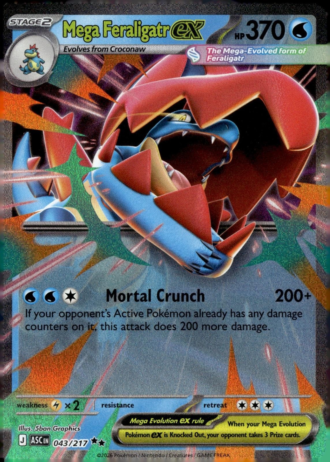 Mega Feraligatr ex 043/217 Double Rare Ascended Heroes Pokemon Holo NM/M