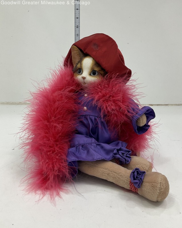Vintage Cat w/ Dress & Boa Figurine