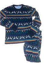 HANNA ANDERSSON VERY MERRY FAIR ISLE ON BLACK LONG JOHN PAJAMAS Sz XS Womens