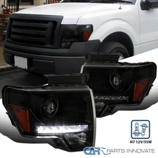 Black Smoke Projector Headlights Fits 2009-2014 Ford F150 Lamps LED Strip 09-14