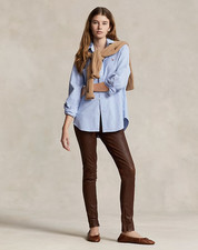 Polo Ralph Lauren Women Cocoa Bean Genuine Leather Skinny Pants Size S NWT 998 