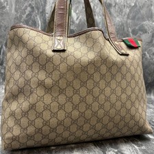GUCCI 211134.001998 Sherry Line GG Tote Bag Brown Beige Leather Logo From Japan